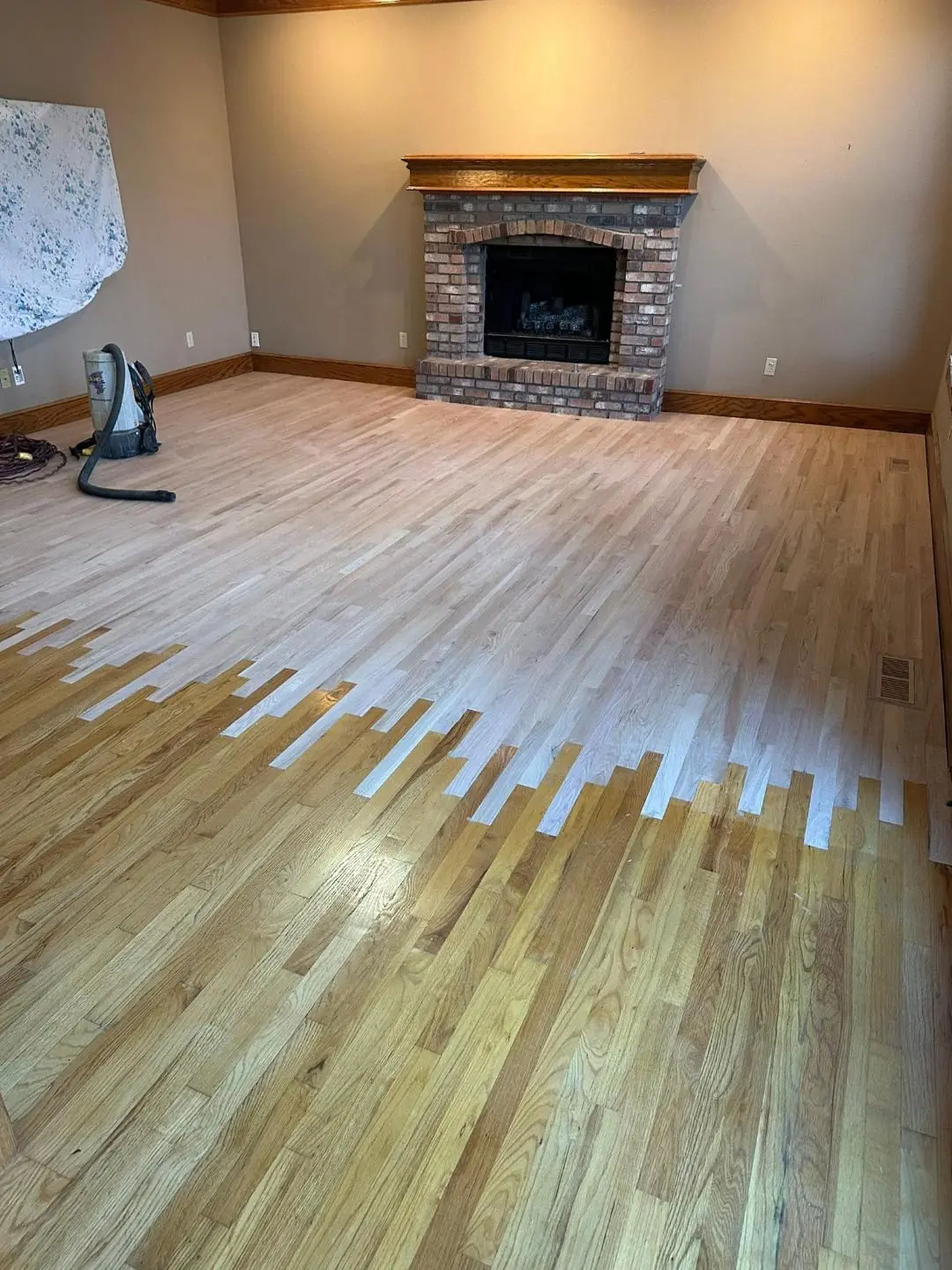 Luxury vinyl plank flooring in a finished basement